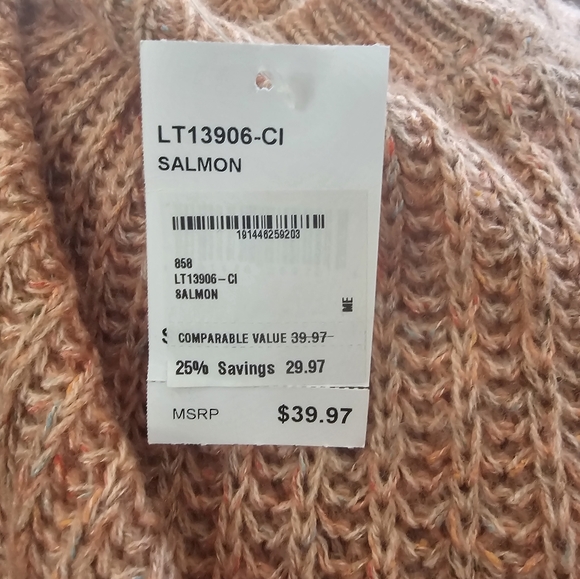 New Lush Medium Marled Cable Pink Salmon Knit Pullover Sweater Womens NWT - Picture 7 of 8